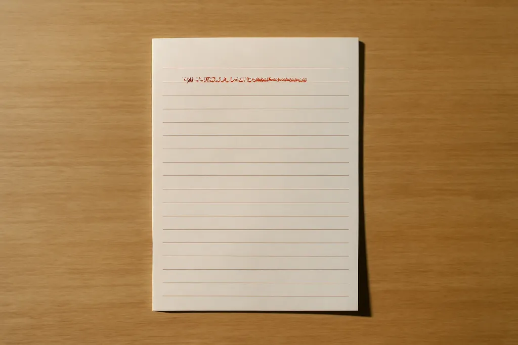 A single sheet of paper with one headline marked in red, isolated on a plain desk.